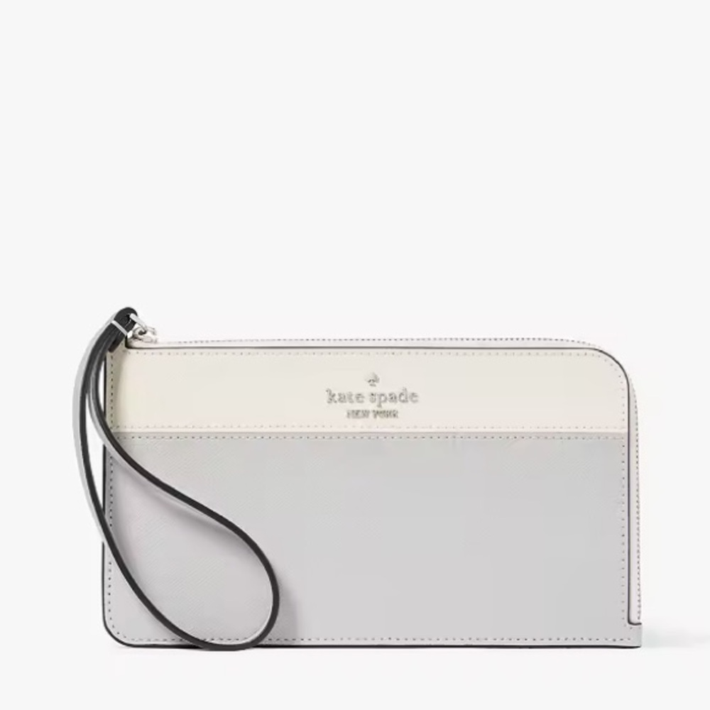 kate spade Two-Tone Cream and Light Gray Wristlet with Black Strap